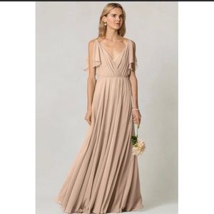 JENNY YOO Cassie Bridesmaid In Blush Flutter Sleeves.